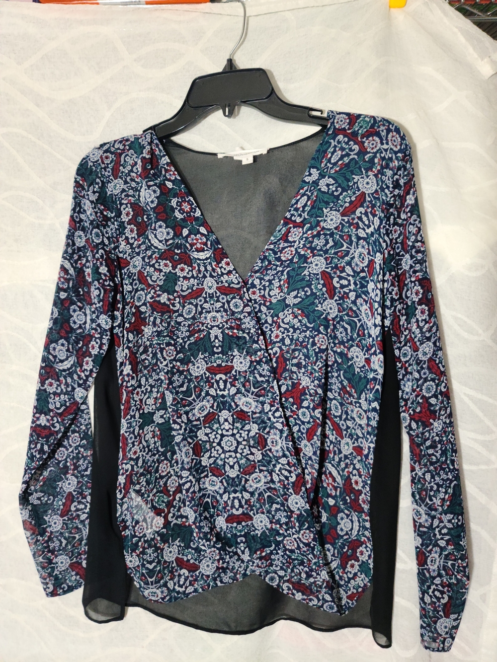 BCBGeneration Navy, Red & White Floral Wrap-Front Blouse